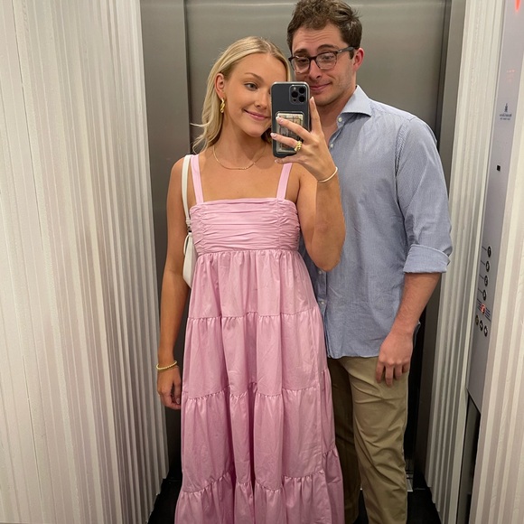 Zara Pink Poplin Tiered Maxi Dress - Picture 3 of 10